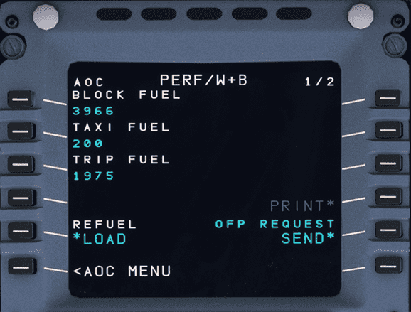 MCDU ATSU AOC PERF/W&B